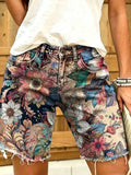 Shorts casual de flores vaqueros