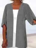 Cárdigan casual holgado liso con cuello redondo y manga francesa