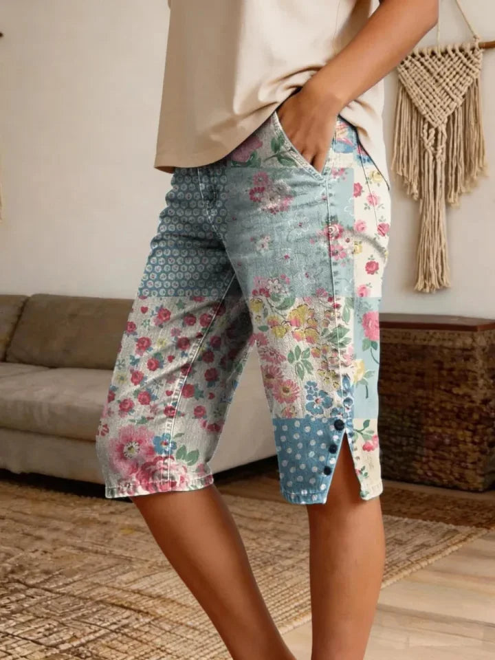 Shorts casual de patchwork vaqueros