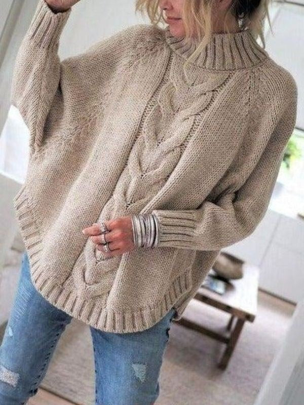 Jersey vintage liso gris con cuello alto y manga larga