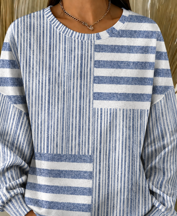Sudadera holgada de patchwork blanca con cuello redondo y manga larga — foto 3
