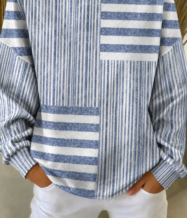 Sudadera holgada de patchwork blanca con cuello redondo y manga larga — foto 2