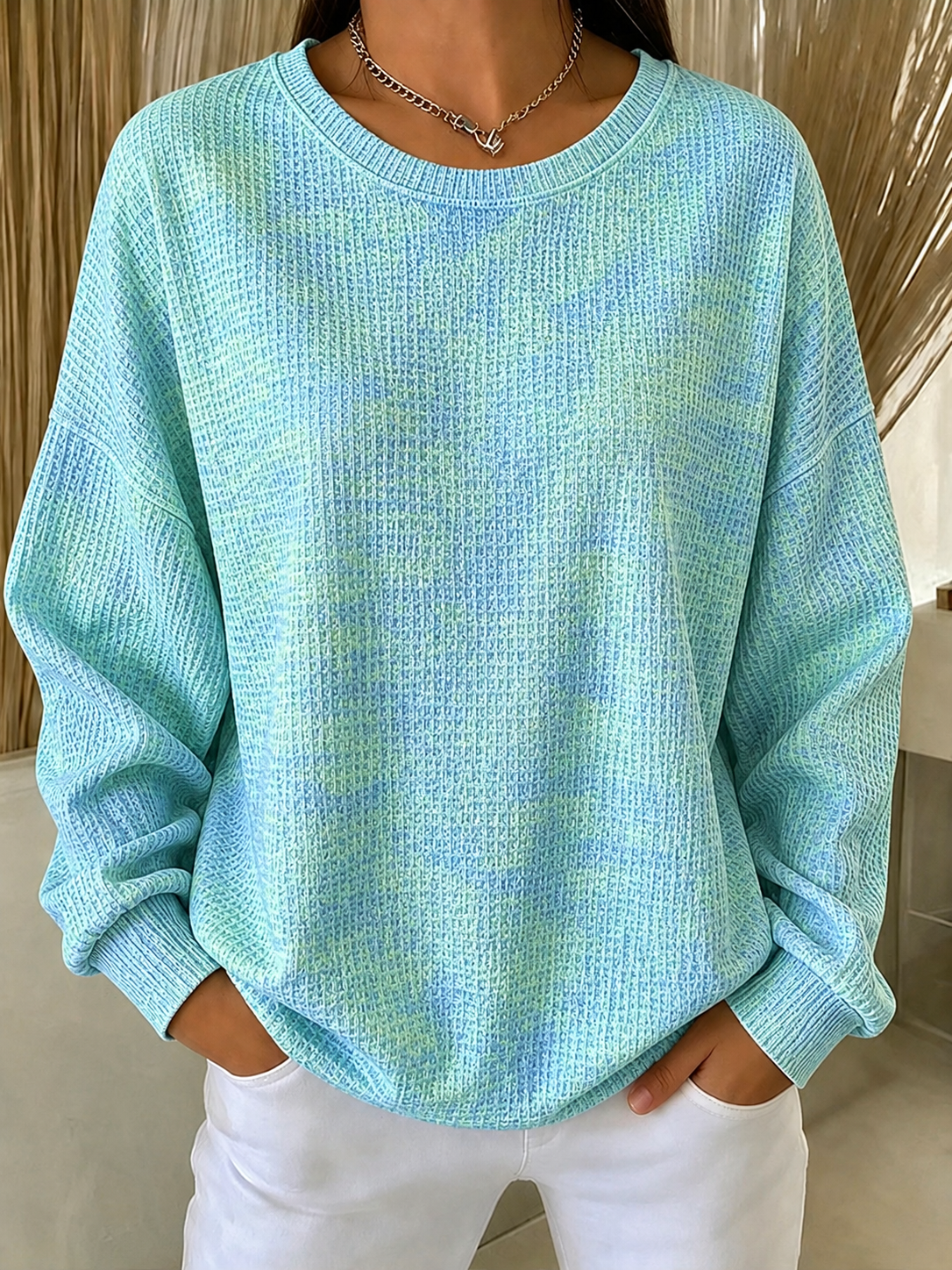 Sudadera holgada degradada con cuello redondo y manga larga