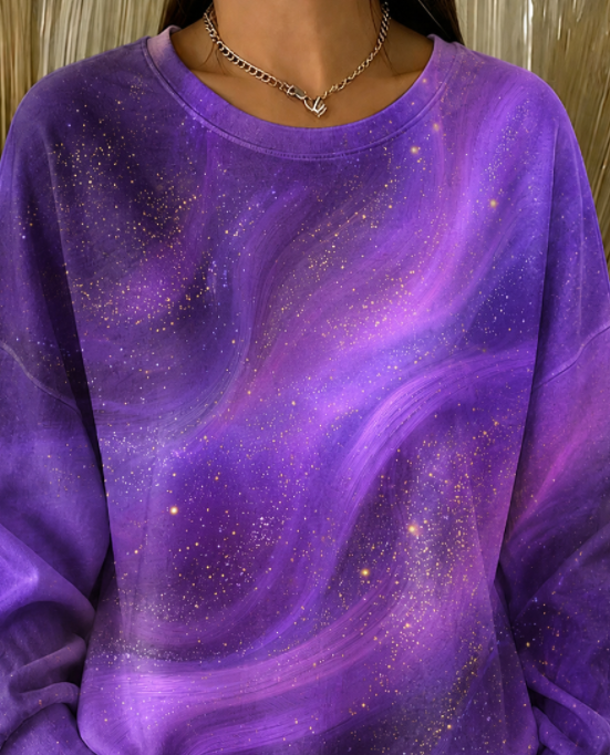 Sudadera holgada degradada con cuello redondo y manga larga · Morado — foto 3