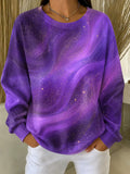Sudadera holgada degradada con cuello redondo y manga larga · Morado