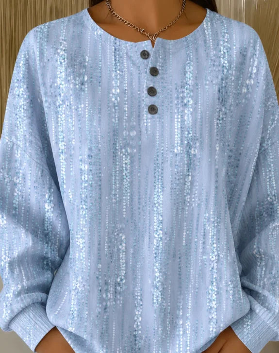 Sudadera abstracta azul con cuello redondo, manga larga y botones — foto 3