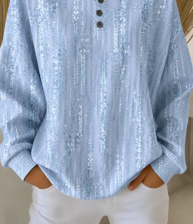 Sudadera abstracta azul con cuello redondo, manga larga y botones — foto 2