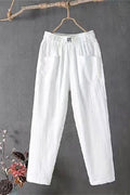 Pantalón suave cropped liso con cintura elástica y bolsillos