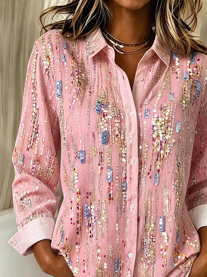 Camisa holgada abstracta con cuello camisero, manga larga y botones · Hebilla — foto 2