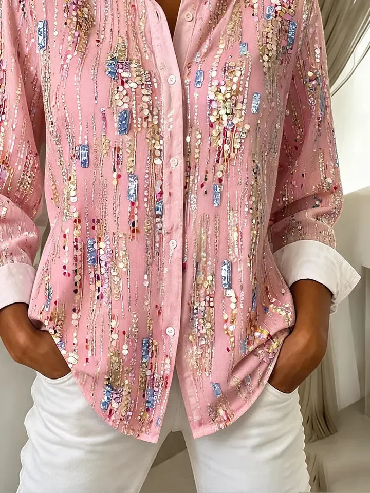 Camisa holgada abstracta con cuello camisero, manga larga y botones · Hebilla — foto 3