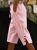 Pantalón casual capri de rayas con cordón ajustable