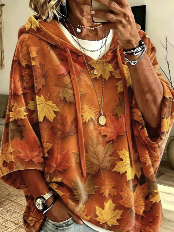 Sudadera con capucha de hojas con capucha y manga francesa — foto 3