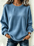 Sudadera lisa de tejido gofre con cuello redondo y manga larga