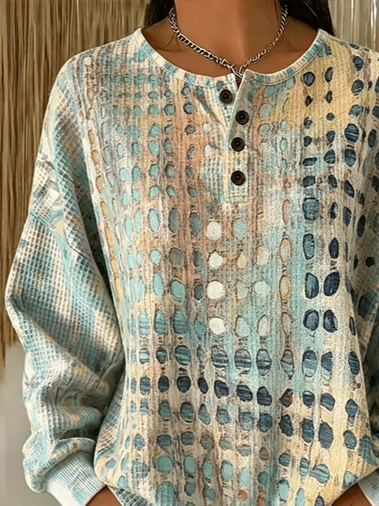 Sudadera abstracta de tejido gofre con cuello redondo y botones — foto 3