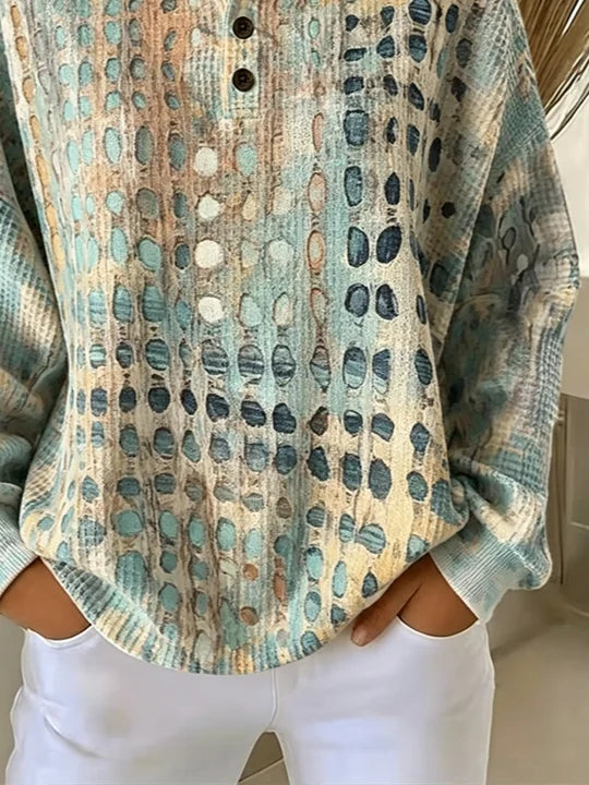 Sudadera abstracta de tejido gofre con cuello redondo y botones — foto 2