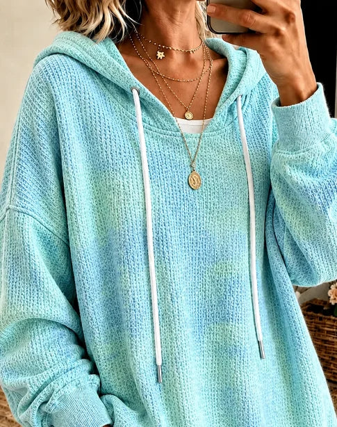 Sudadera con capucha de tejido gofre con manga larga y cordón ajustable — foto 3