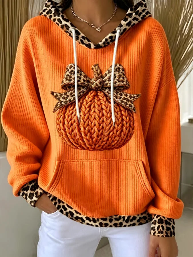 Sudadera con capucha casual de leopardo con manga larga