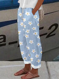 Pantalón casual holgado botánico de encaje azul