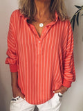 Camisa casual de rayas con cuello camisero, manga larga y botones