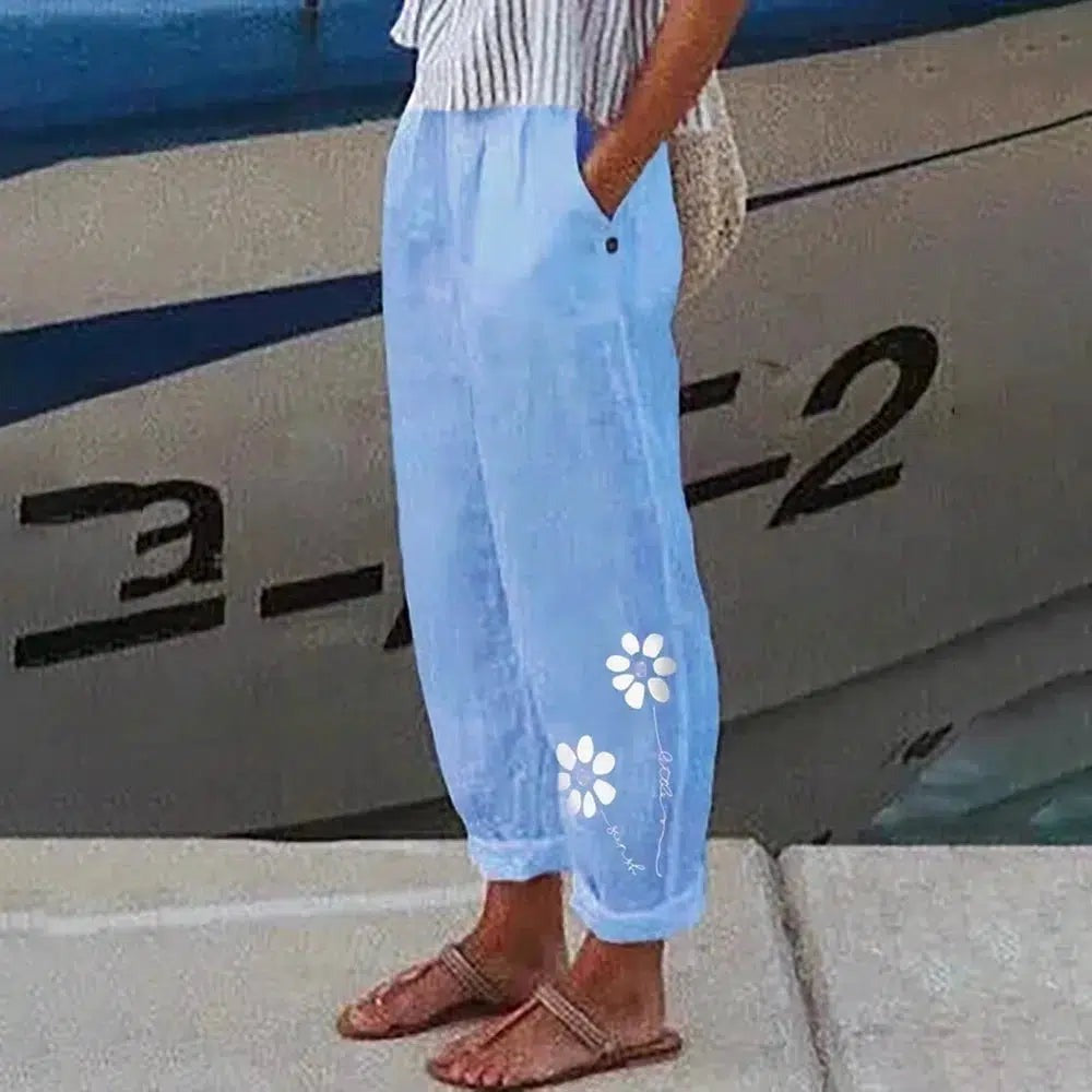 Pantalón ligero holgado azul con bolsillos