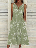 Vestido midi de flores con escote en pico, sin mangas · Erika
