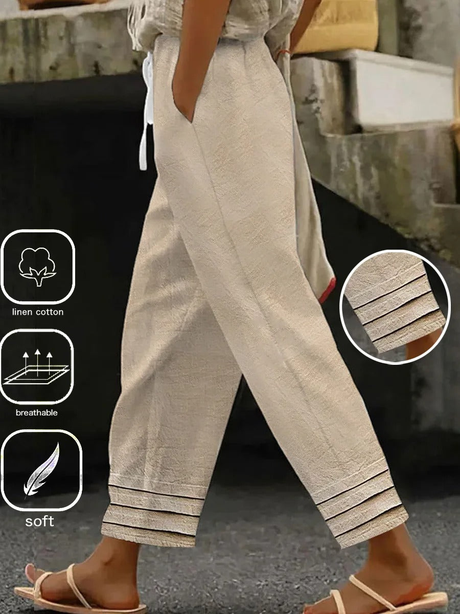 Pantalón casual holgado liso caqui con bolsillos