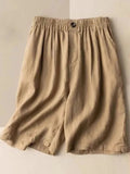 Shorts casual holgados lisos con bolsillos y botones