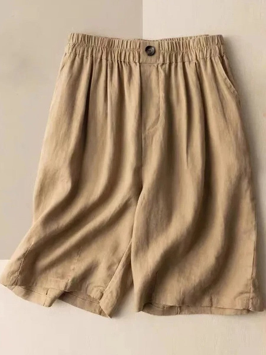 Shorts casual holgados lisos con bolsillos y botones