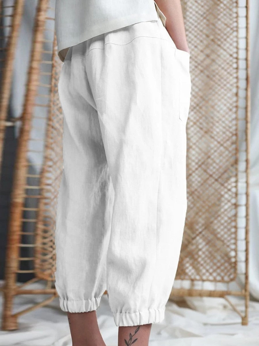 Pantalón casual capri holgado liso con bolsillos — foto 2