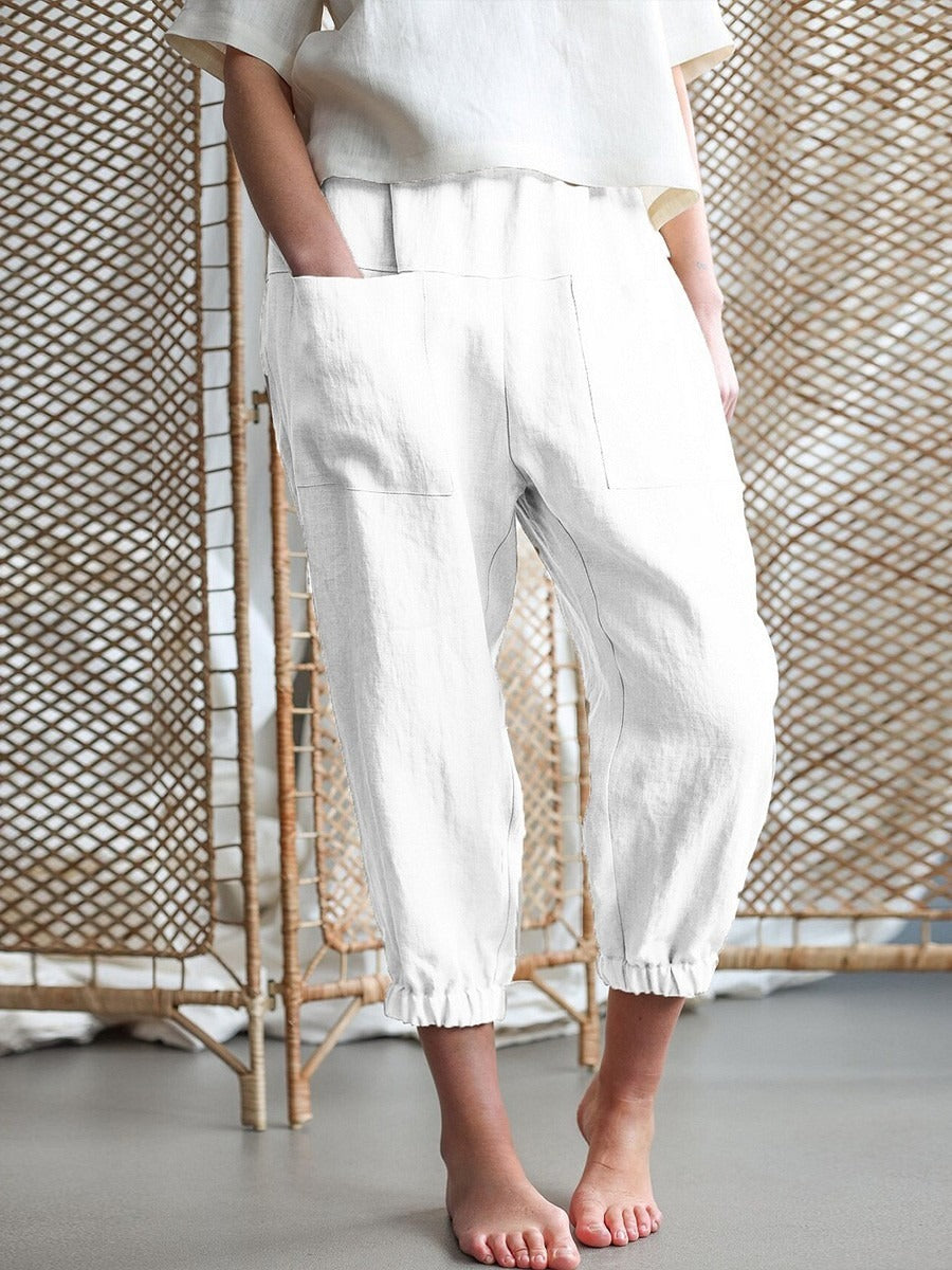 Pantalón casual capri holgado liso con bolsillos
