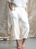 Pantalón casual capri holgado liso con bolsillos
