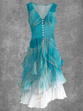 Vestido vintage midi estampado con escote en pico, sin mangas