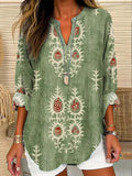 Blusa holgada étnica verde con manga larga