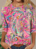 Blusa étnica con cuello redondo