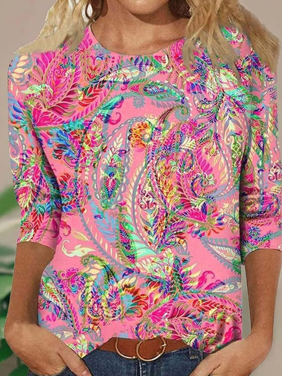 Blusa étnica con cuello redondo