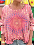 Blusa vintage holgada degradada rosa con cuello redondo