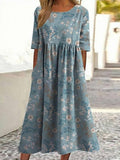 Vestido vintage de flores con cuello redondo y manga francesa