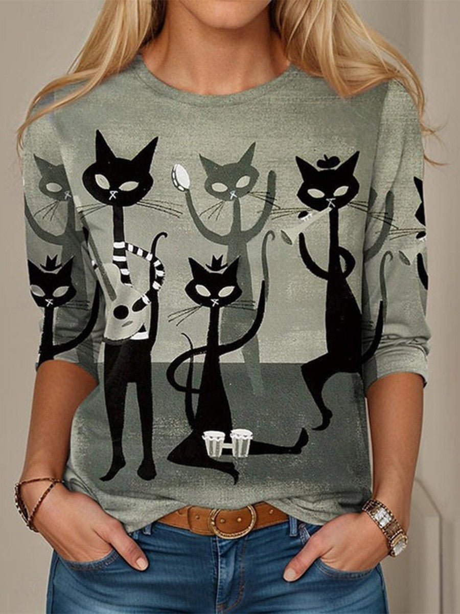 Blusa de gatos con cuello redondo