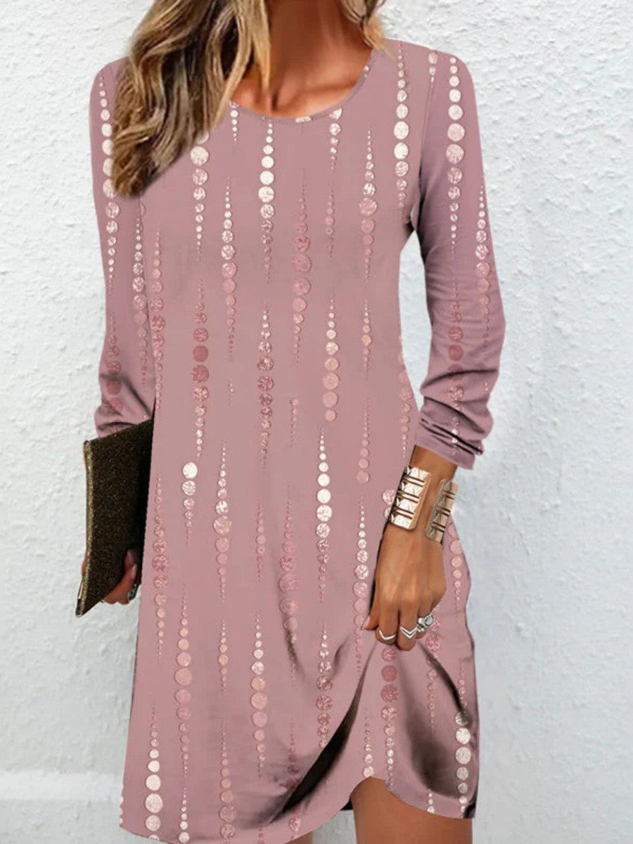Vestido de lunares con cuello redondo y manga larga
