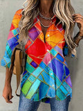 Blusa geométrica con solapa y manga larga