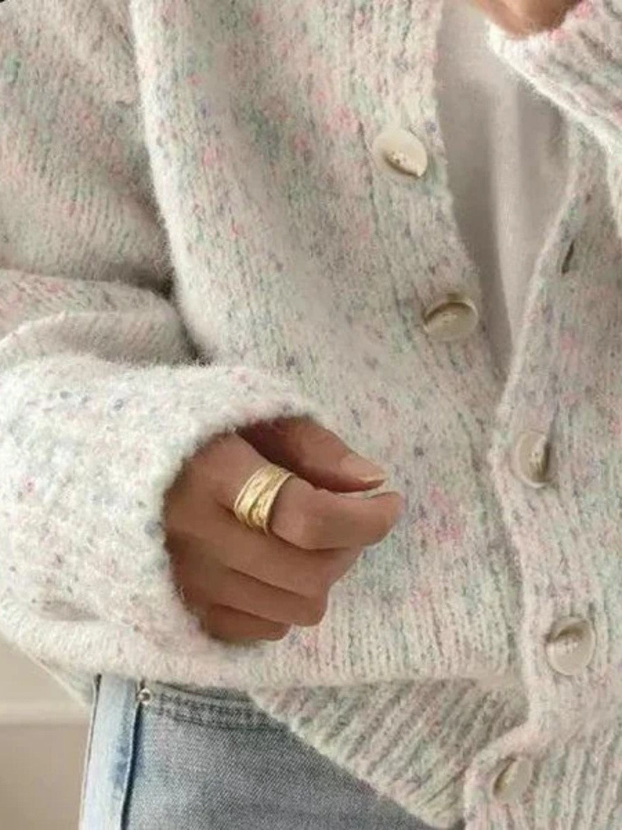 Cárdigan vintage marfil con manga larga — foto 3