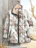 Cárdigan casual de rosas acolchado rosa