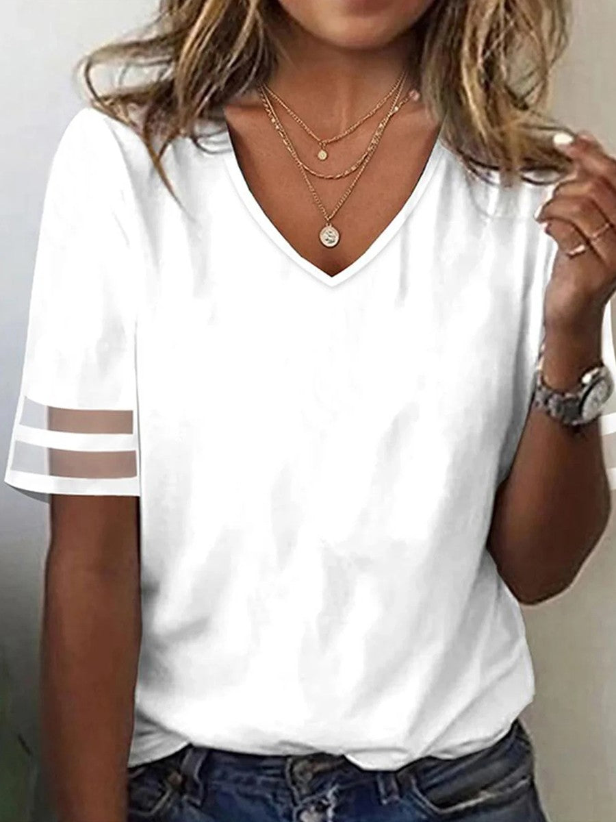 Camisa casual holgada lisa con escote en pico