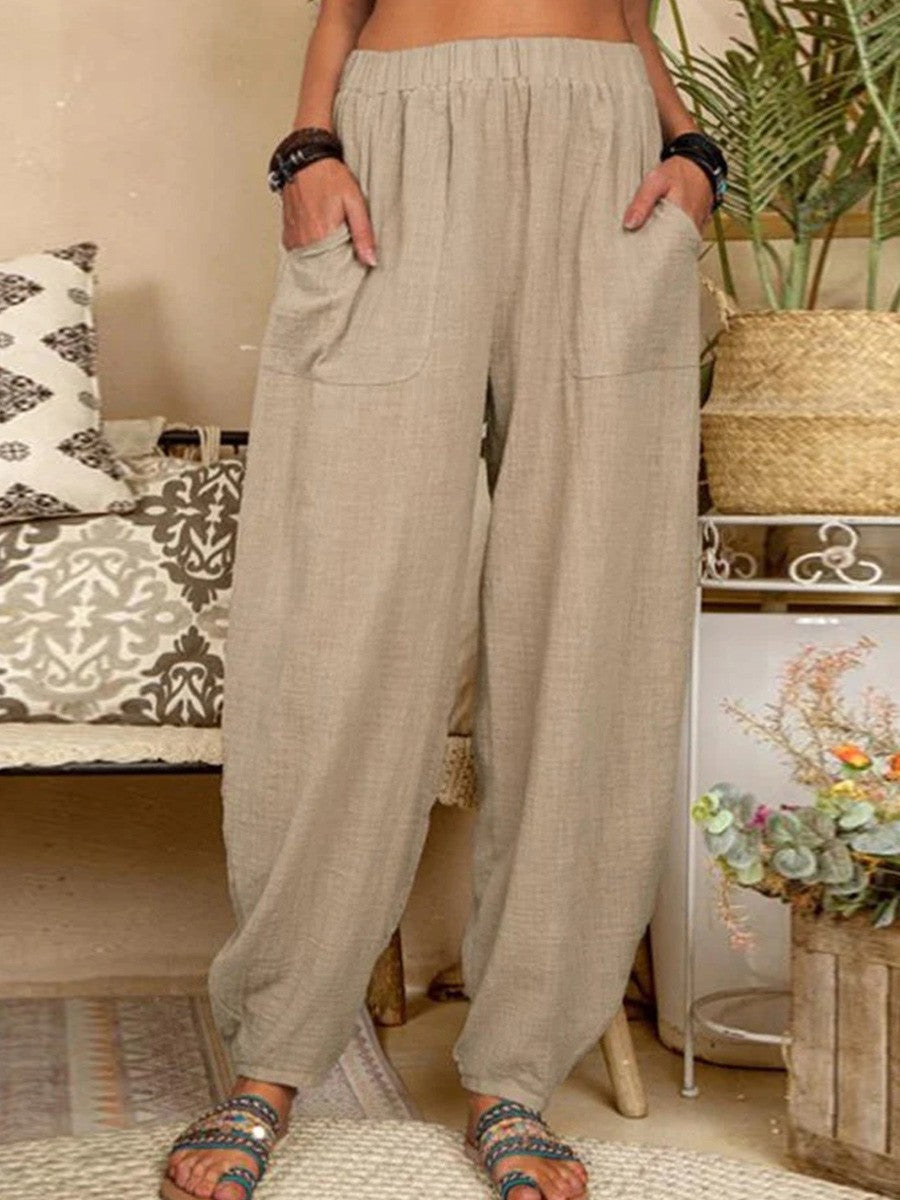 Pantalón casual liso de algodón · Sonia