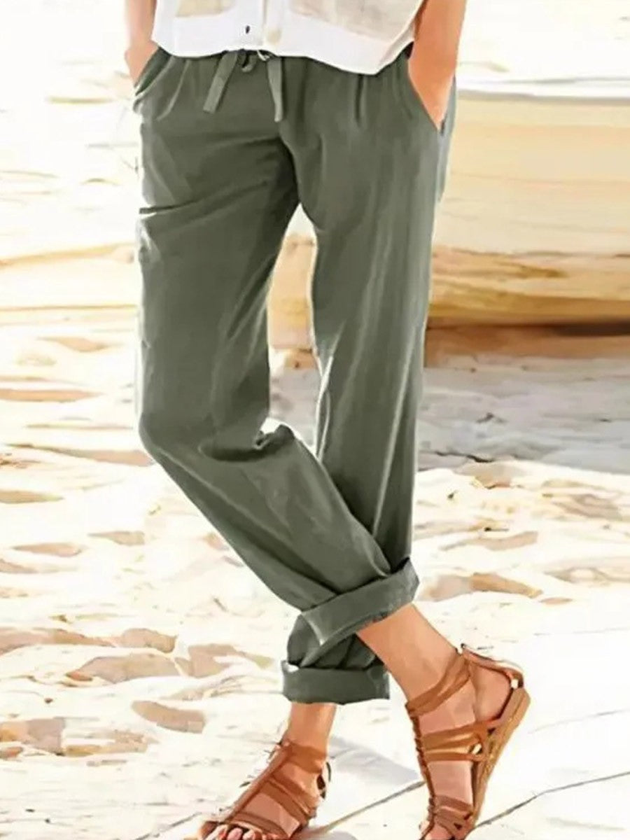 Pantalón casual de pierna recta liso