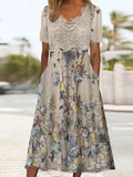 Vestido midi de estampado gráfico con escote en pico y manga corta