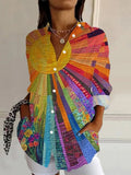 Blusa cómoda multicolor con solapa
