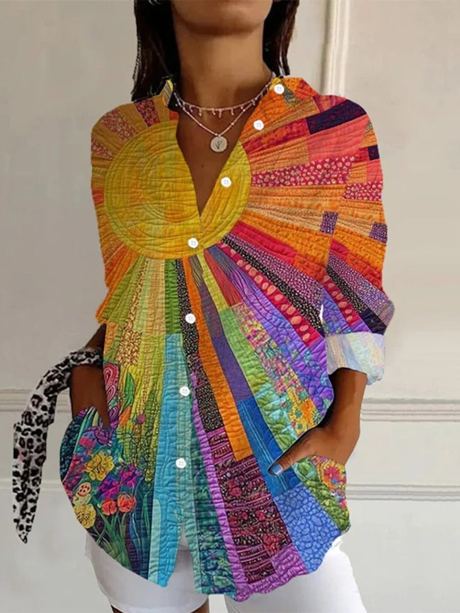 Blusa cómoda multicolor con solapa