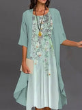 Vestido midi de dos piezas de flores con cuello redondo y manga francesa
