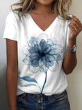 Camisa en azul y blanco con escote en pico